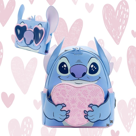 Loungefly Stitch Heart Mini Backpack and Wallet